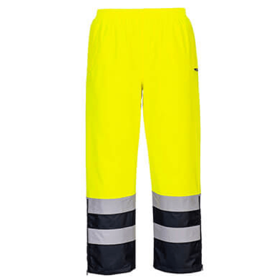 Portwest Hi-Vis Lined Rain Pants #colour_yellow-navy-blue