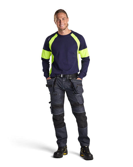 Blaklader Long Sleeved T-Shirt 3520 #colour_navy-blue-hi-vis-yellow