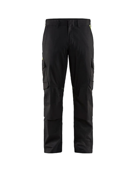 Blaklader Industry Trousers Stretch with Knee Pad Pockets 1448 - Black/Hi-vis yellow #colour_black-hi-vis-yellow