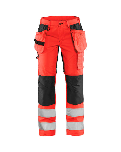 Blaklader Women's Hi-Vis Trousers with Stretch 7163 #colour_red-hi-vis-black