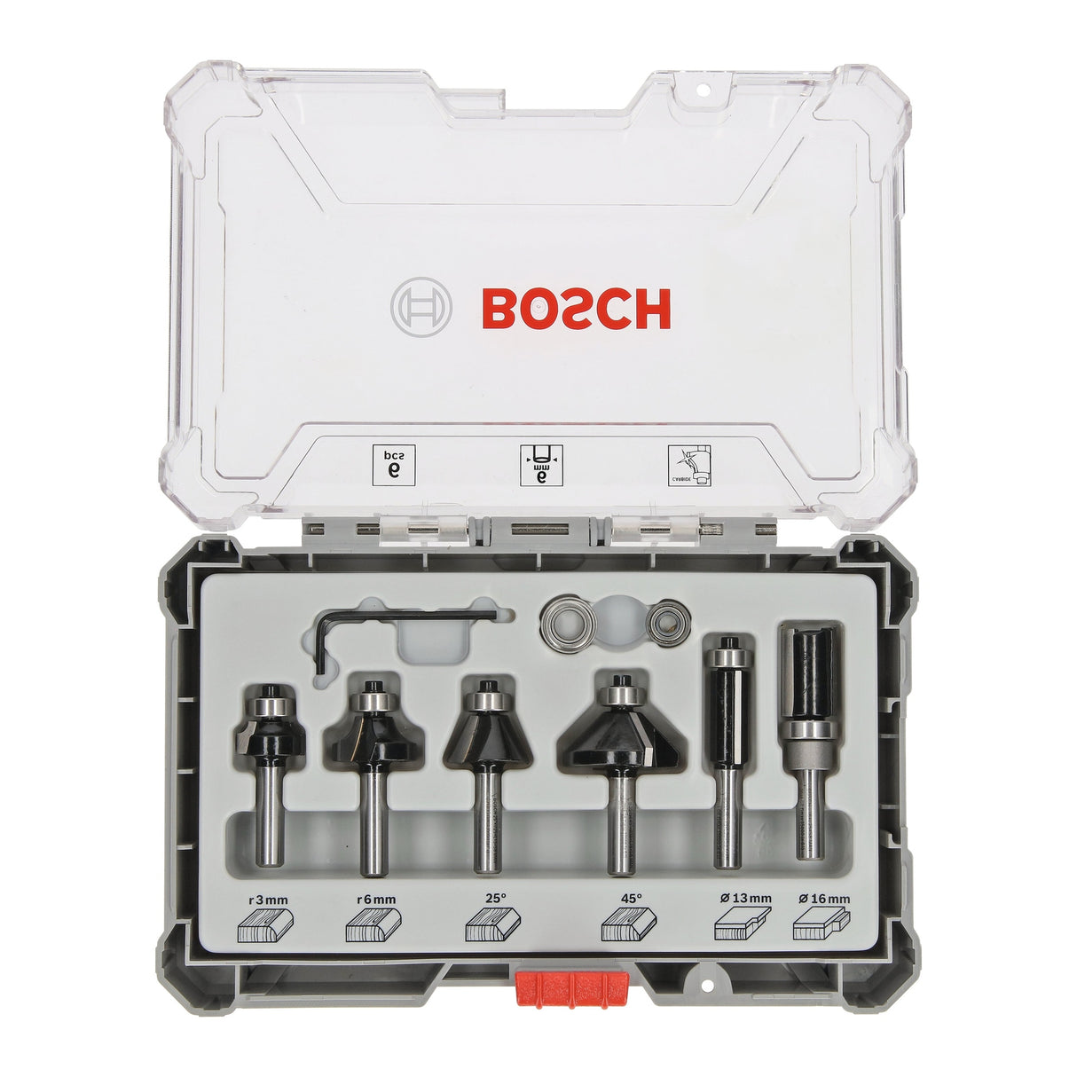 Bosch Professional 6-Piece Router Bit Set for Trim and Edging with 6mm Shank