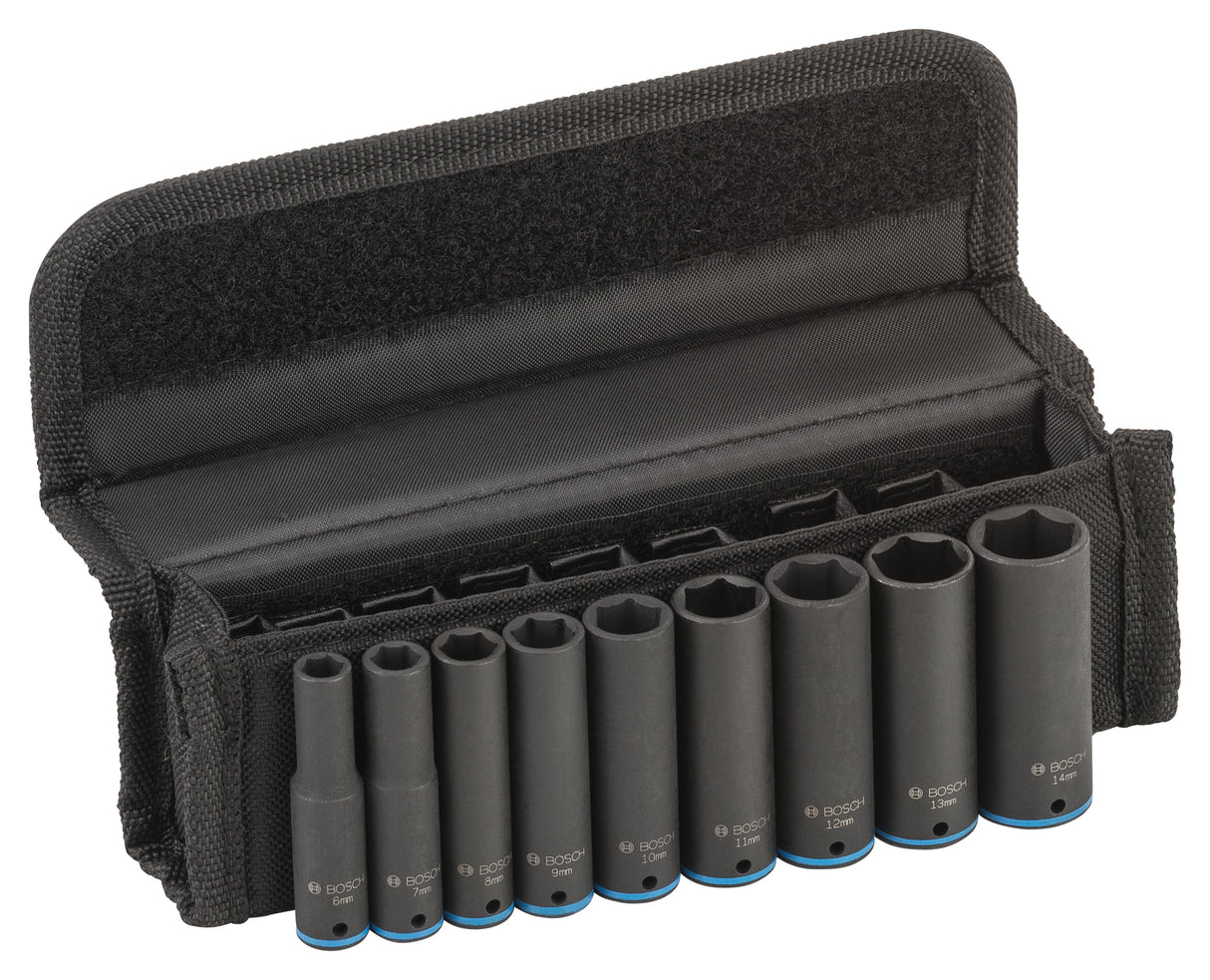 Bosch Professional Socket Wrench - 9 Piece Set (1/4" Drive) - Sizes 6-14mm - 50mm Length