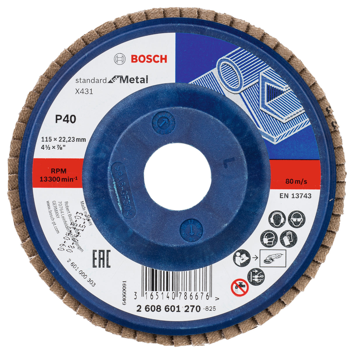 Bosch Professional X431 Flap Disc - Standard for Metal, 115mm x 22.23mm, G40