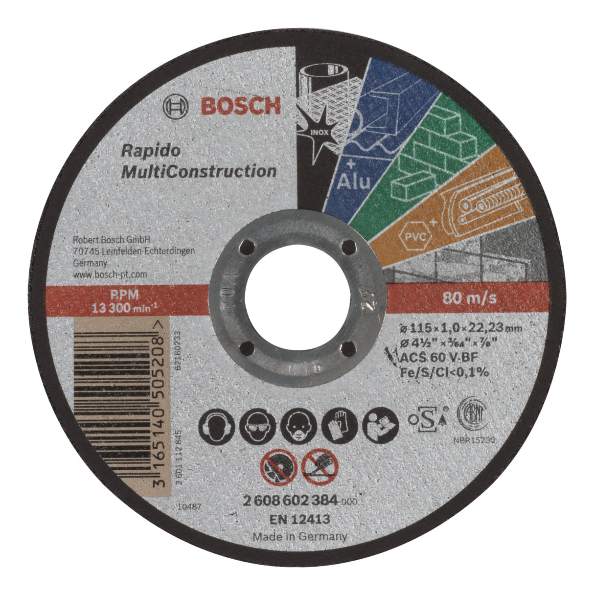 Bosch Professional Rapido Multi Construction Straight Cutting Disc ACS 60 V BF - 115mm x 1.0mm