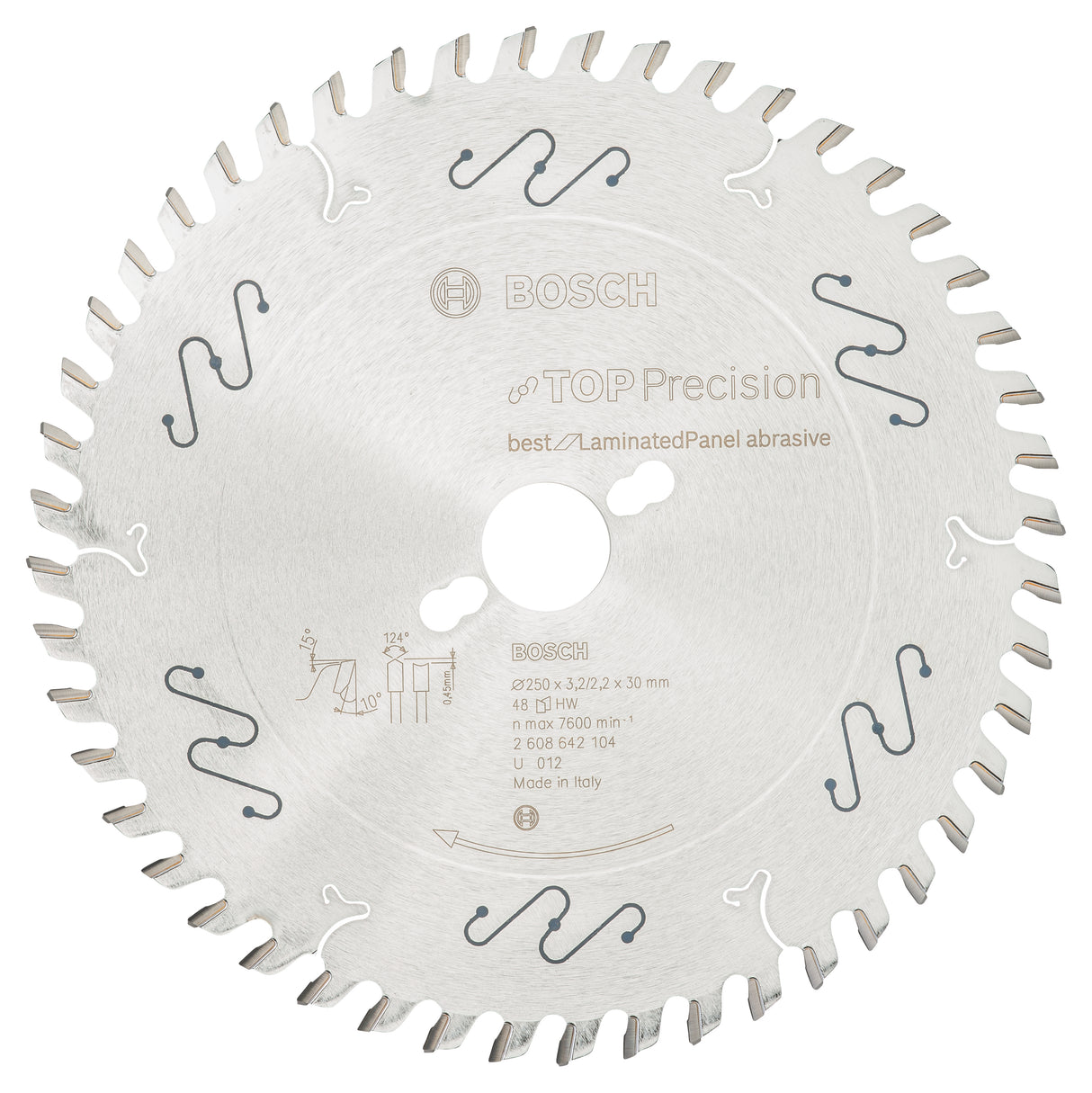 Bosch Professional Top Precision Abrasive Circular Saw Blade - Best for Laminated Panels - 250 x 30 x 3.2 mm, 48 Teeth