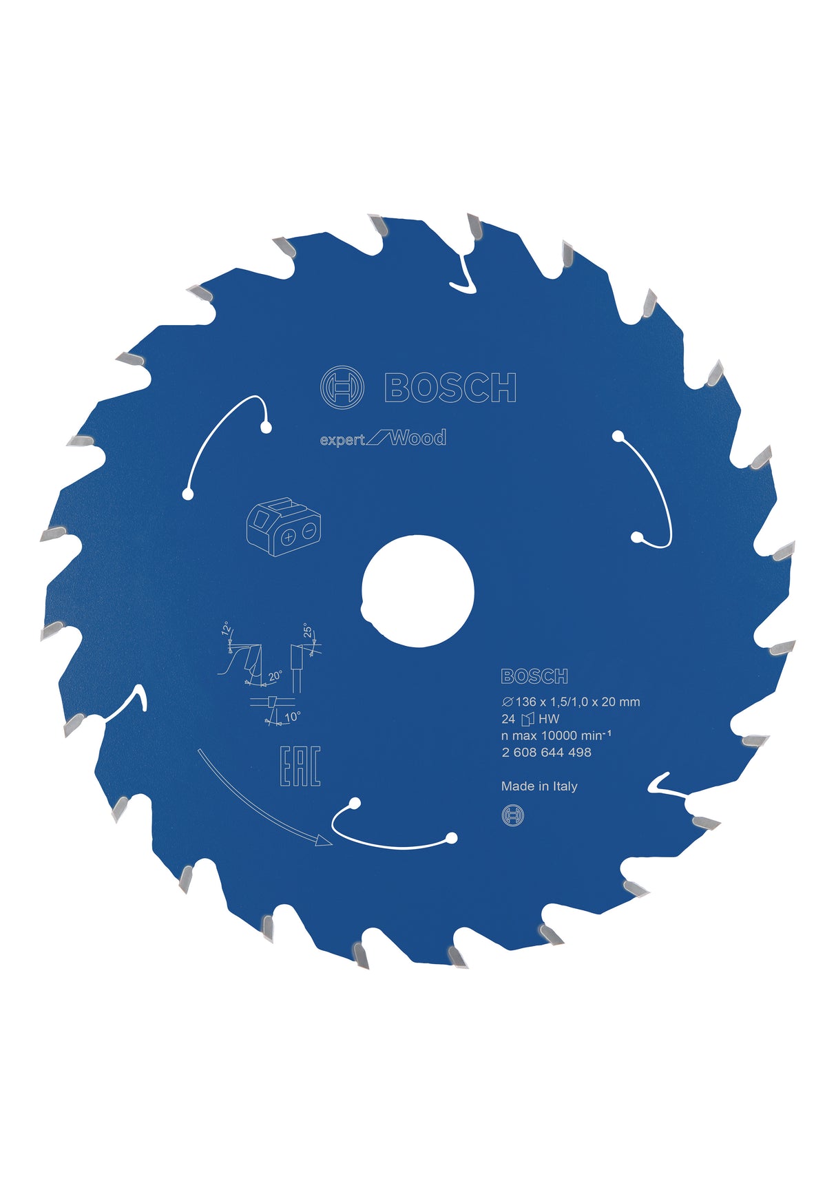 Bosch Professional Expert Circular Saw Blade for Cordless Saws - Wood, 136x1.5/1x20 T24