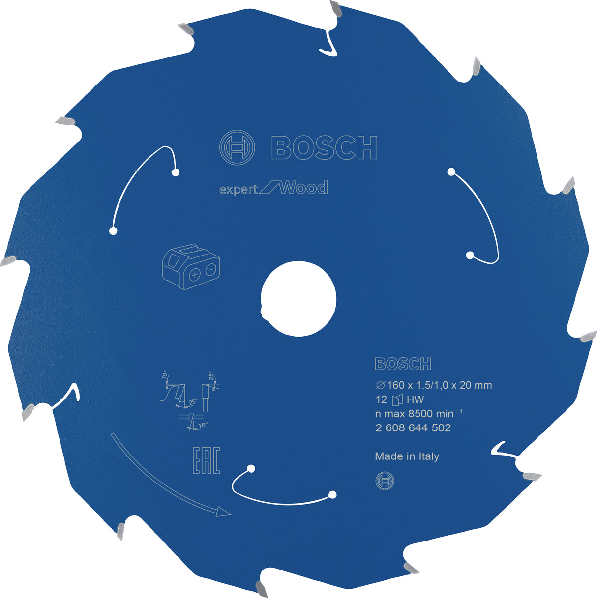 Bosch Professional Expert Circular Saw Blade for Cordless Saws - Wood, 160x1.5/1x20 T12