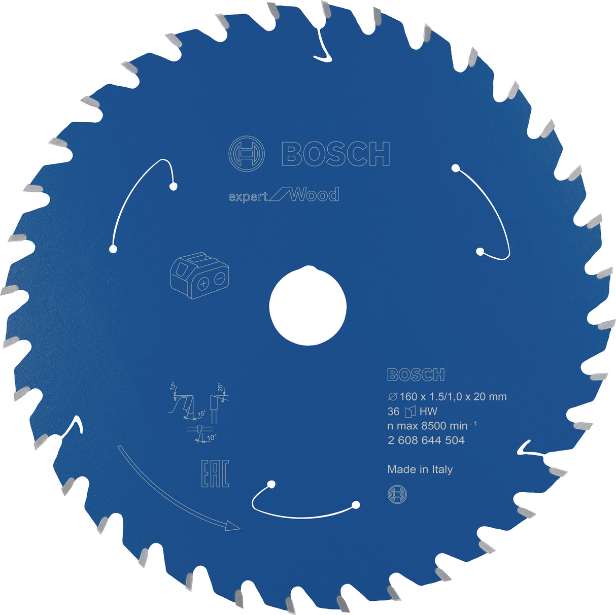 Bosch Professional Expert Circular Saw Blade for Cordless Saws - Wood, 160x1.5/1x20 T36