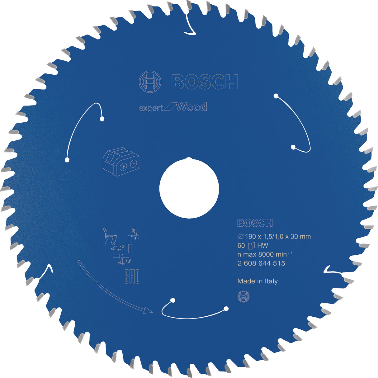 Bosch Professional Expert Circular Saw Blade for Cordless Saws - Wood, 190x1.5/1x30 T60