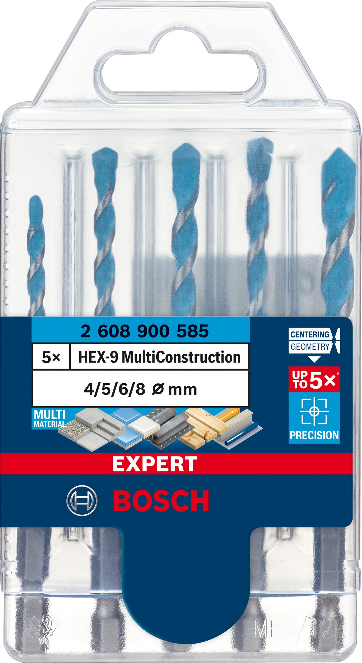 Bosch Professional Expert MultiConstruction HEX-9 Drill Bit Set, 5-pc  - 4/5/6/6/8 mm