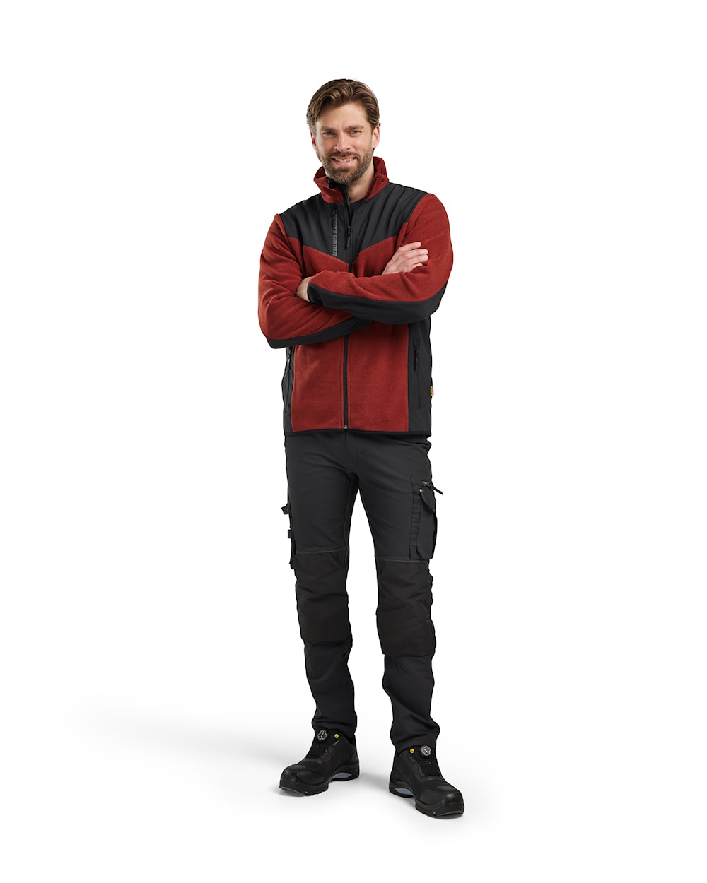 Blaklader Knitted Jacket with Softshell 5942 #colour_burned-red-black