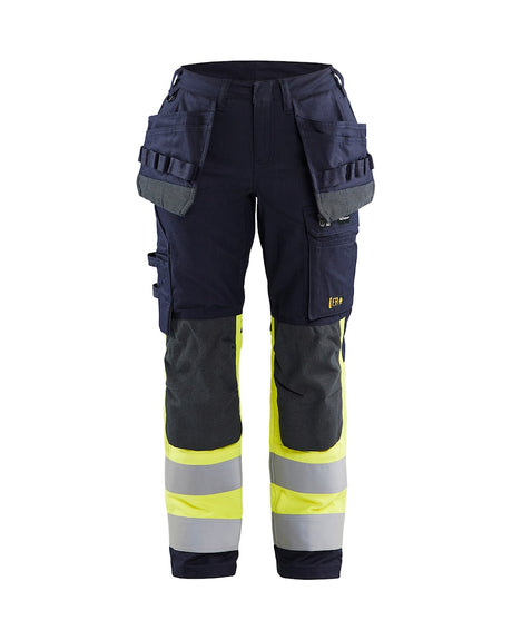 Blaklader Trousers Multinorm Inherent with Stretch Women 7185 #colour_navy-blue-hi-vis-yellow