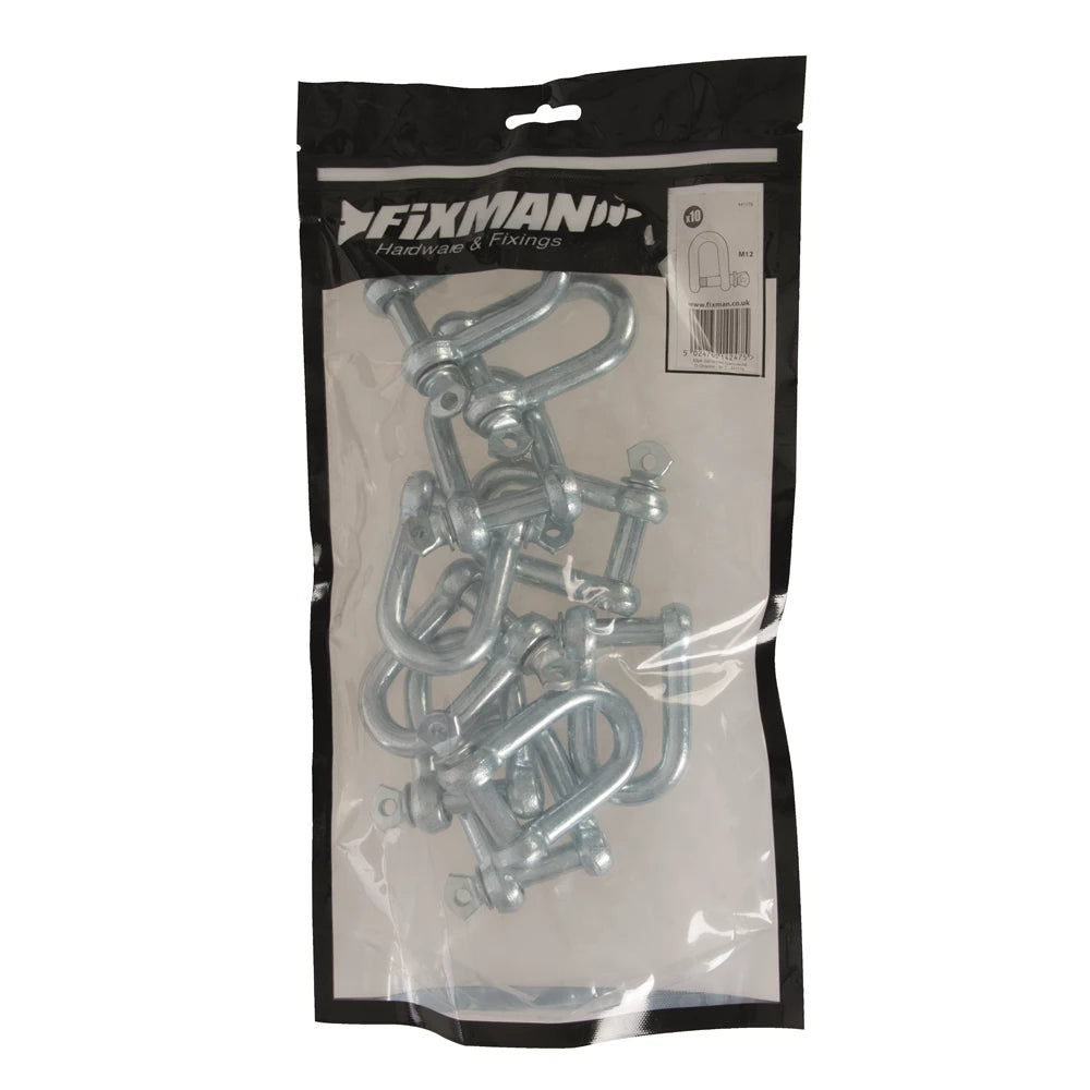 Fixman Galvanised Commercial D-Shackle 10Pk