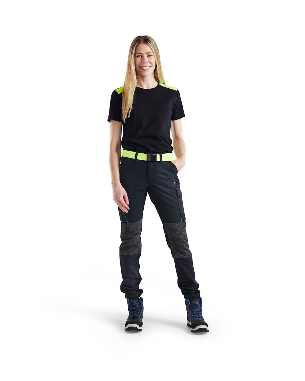 Blaklader Ladies 4-Way Stretch Service Trousers 7122 #colour_black-hi-vis-yellow