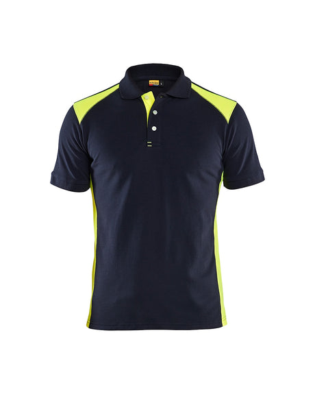 Blaklader Polo Shirt 3324 #colour_dark-navy-blue-hi-vis-yellow