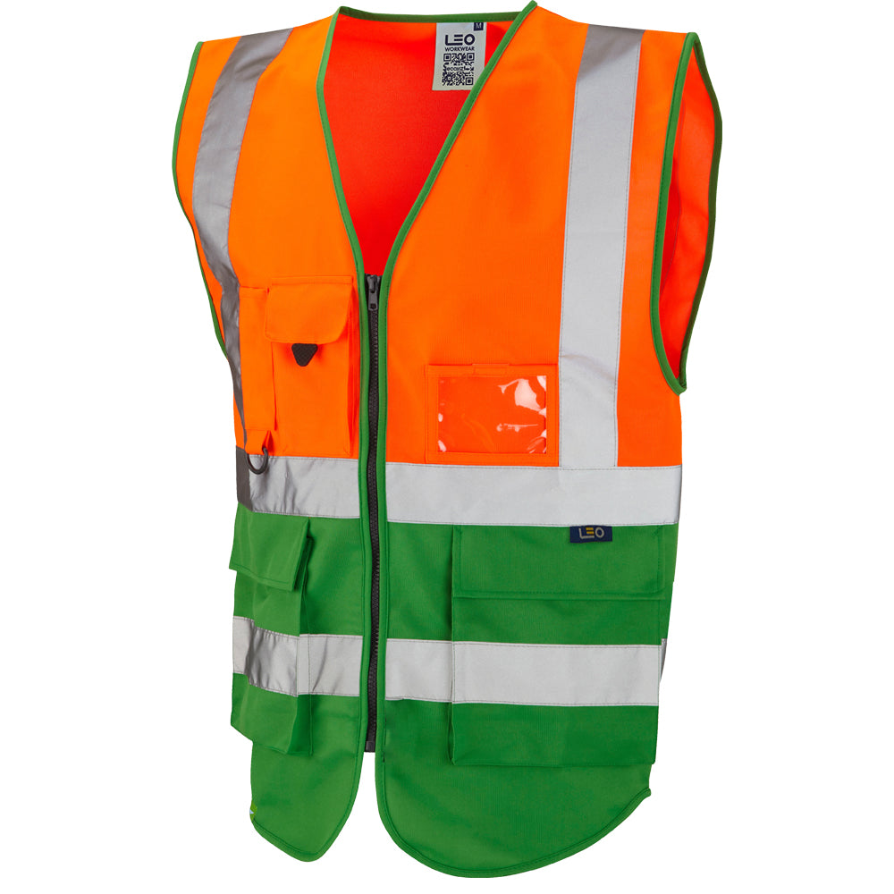 Leo Workwear LYNTON Leo EcoViz Superior Waistcoat - Hi-Vis Orange/Green