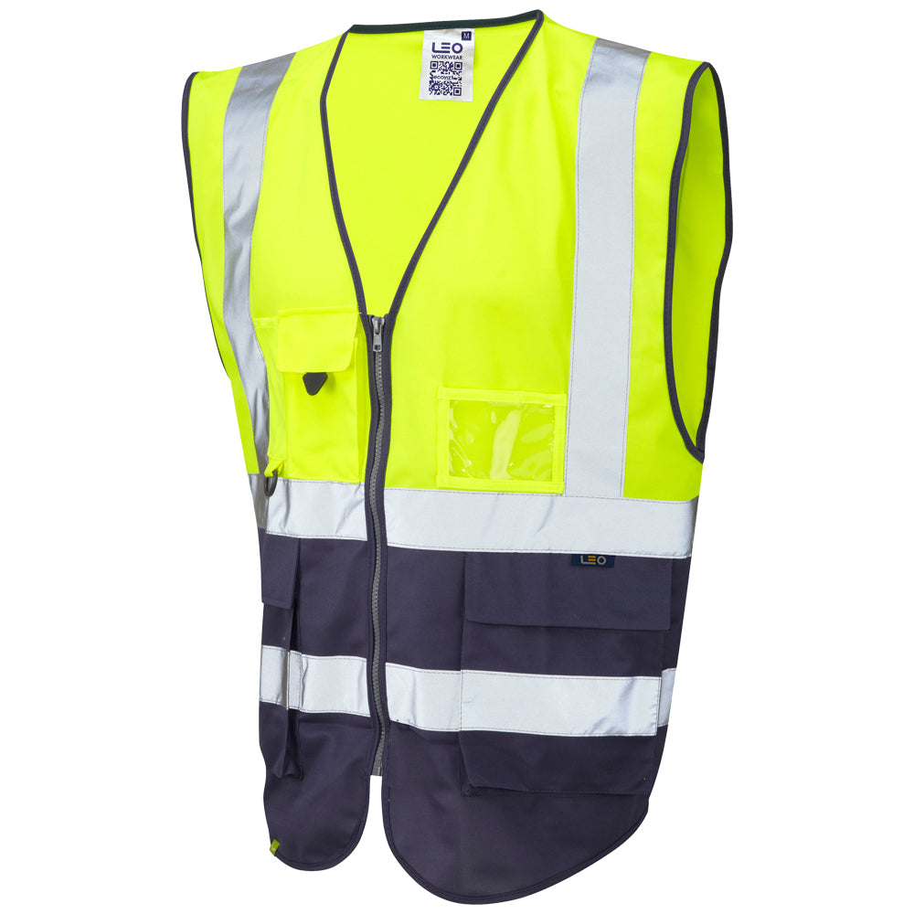 Leo Workwear LYNTON Leo EcoViz Superior Waistcoat - Hi-Vis Yellow/Navy