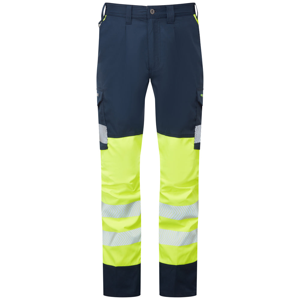 WINSFORD Leo EcoViz Lightweight Polyester Stretch Cargo Trousers Hi Vis Stretch Workwear Knee Pad Pockets Multiple Waist Sizes 28–48 S R T