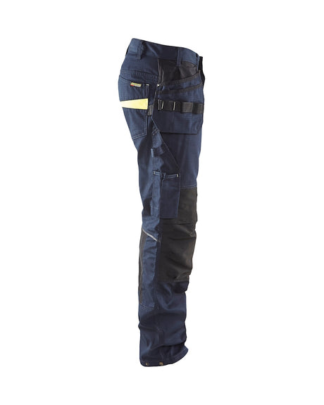 Blaklader Service Trousers with Stretch And Nail Pockets 1496 #colour_dark-navy-blue-hi-vis-yellow