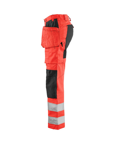 Blaklader Women's Hi-Vis Trousers with Stretch 7163 #colour_red-hi-vis-black