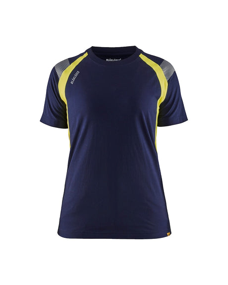 Blaklader Women's T-Shirt 3402 #colour_navy-blue-hi-vis-yellow