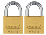 ABUS Mechanical 55/40mm Brass Padlocks Twin Pack