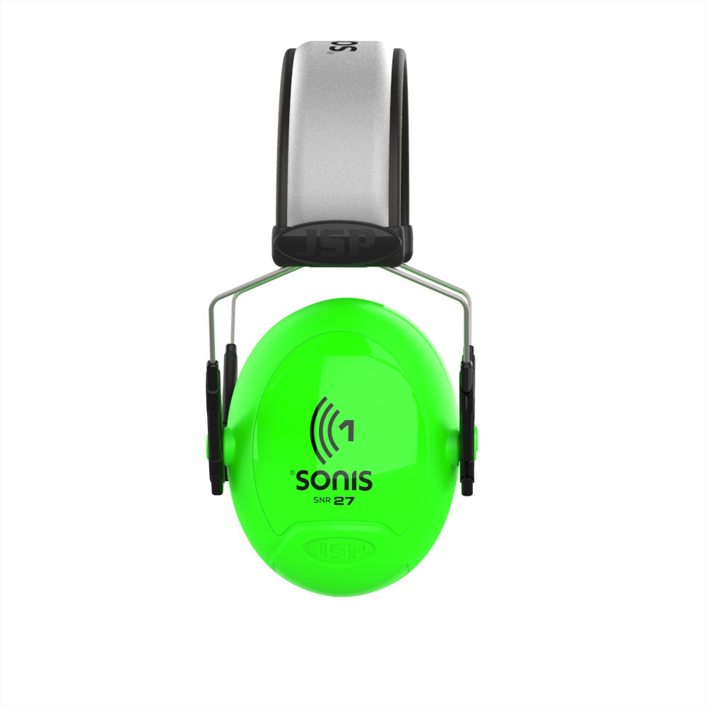 JSP Sonis 1 Sonis1 Adjustable Extra Visibility Ear Defenders 27dB SNR - Bright Green