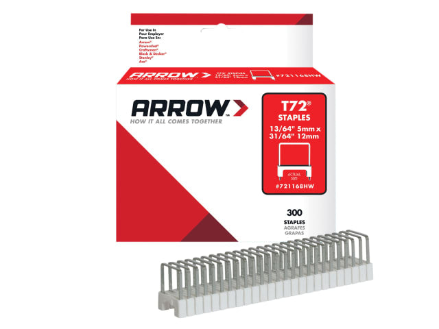 Arrow T72HW Clear Insulated Staples for Hardwood 5 x 12mm (Box 300)