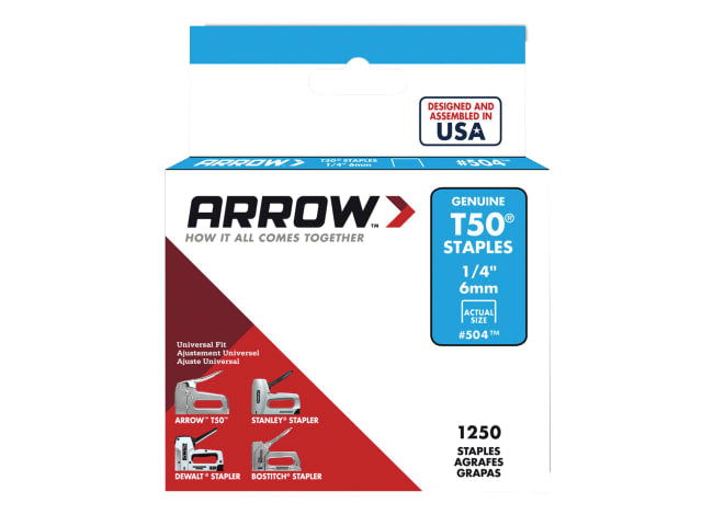 Arrow T50 Staples 6mm (1/4in) (Box 1250)