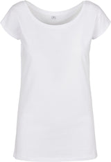 Build Your Brand Basic Women's Wide Neck Tee - White