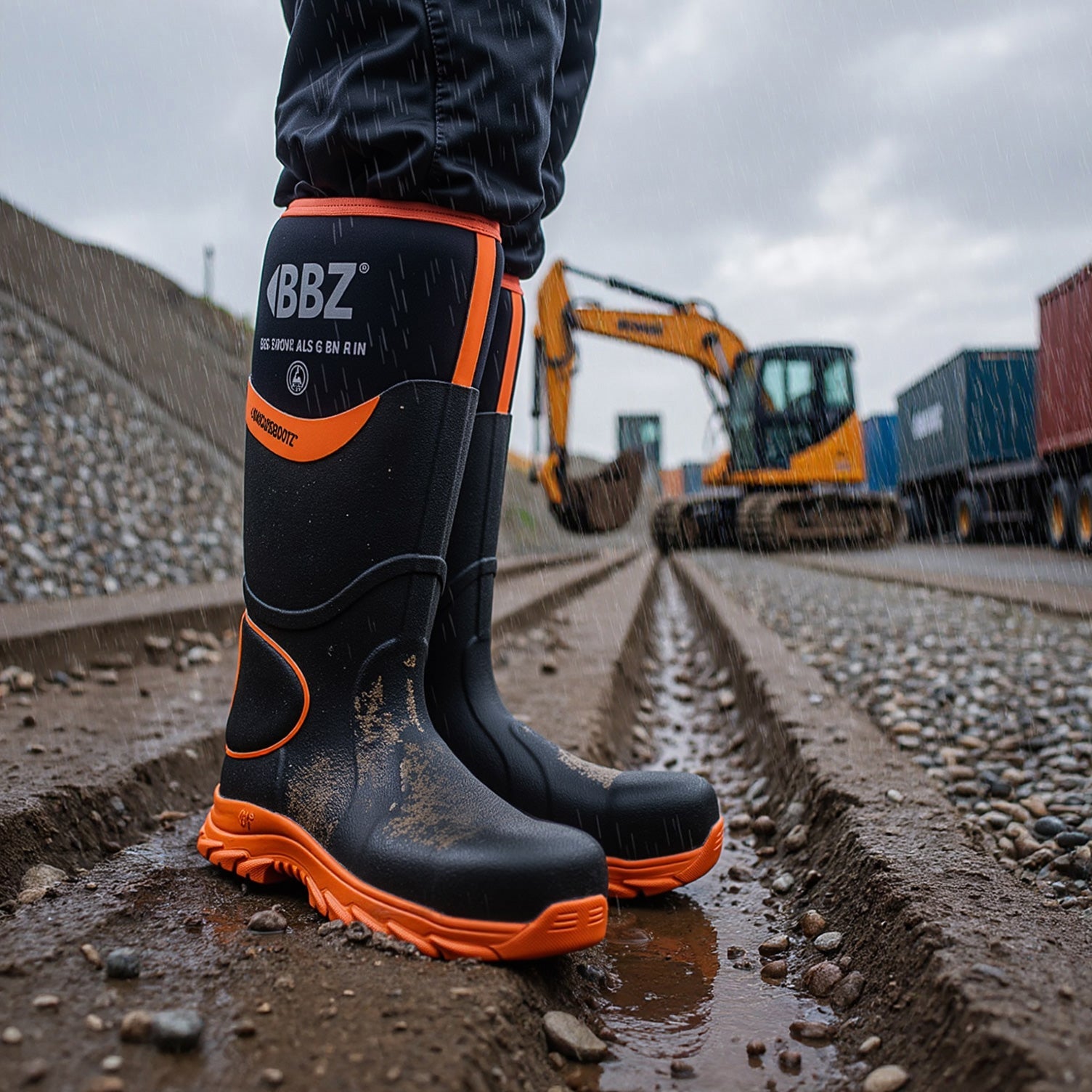 BBZ8000 Safety Wellington Boot - Black HI Vis Orange