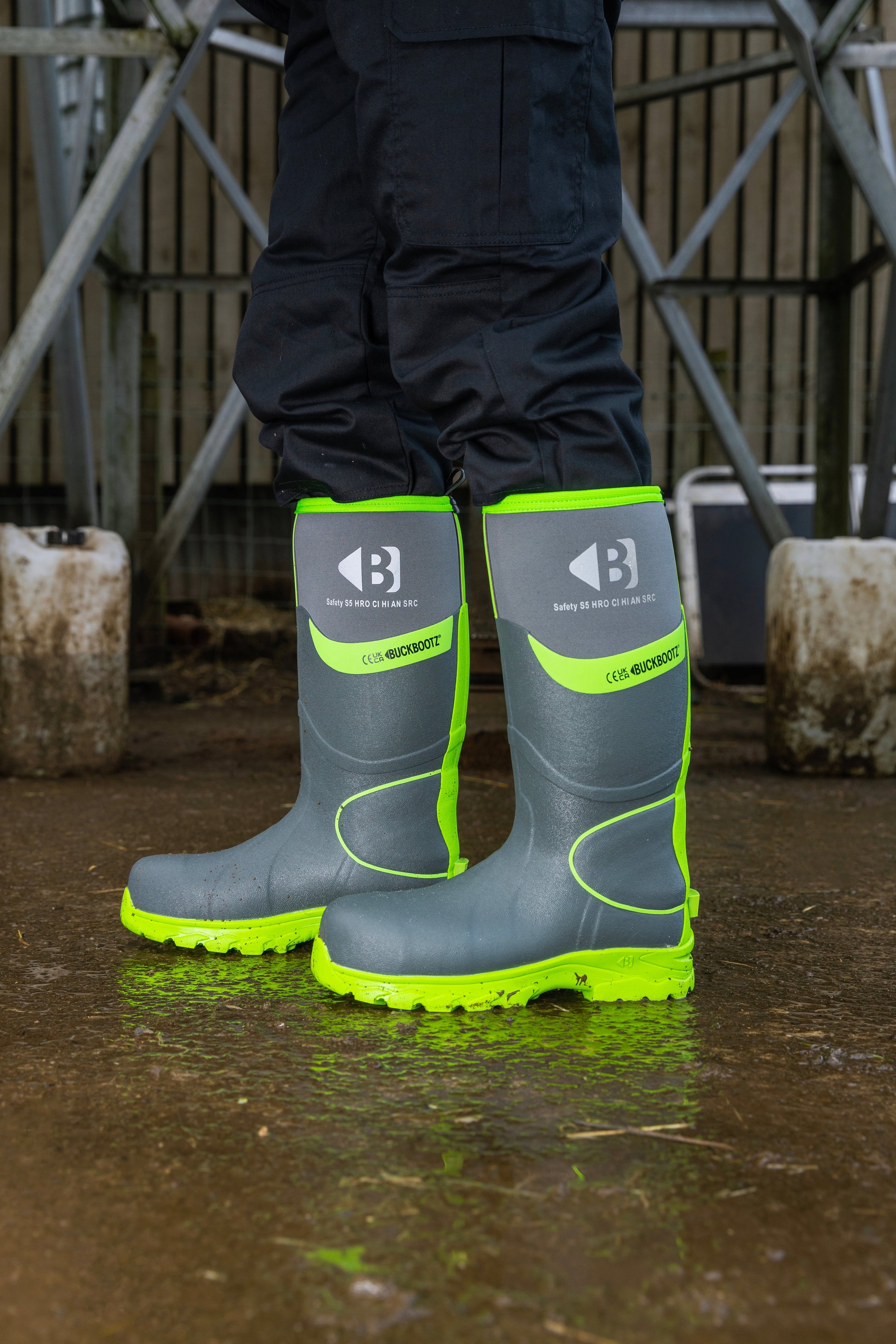 BBZ8000 Safety Wellington Boot - Grey Hi Viz Green