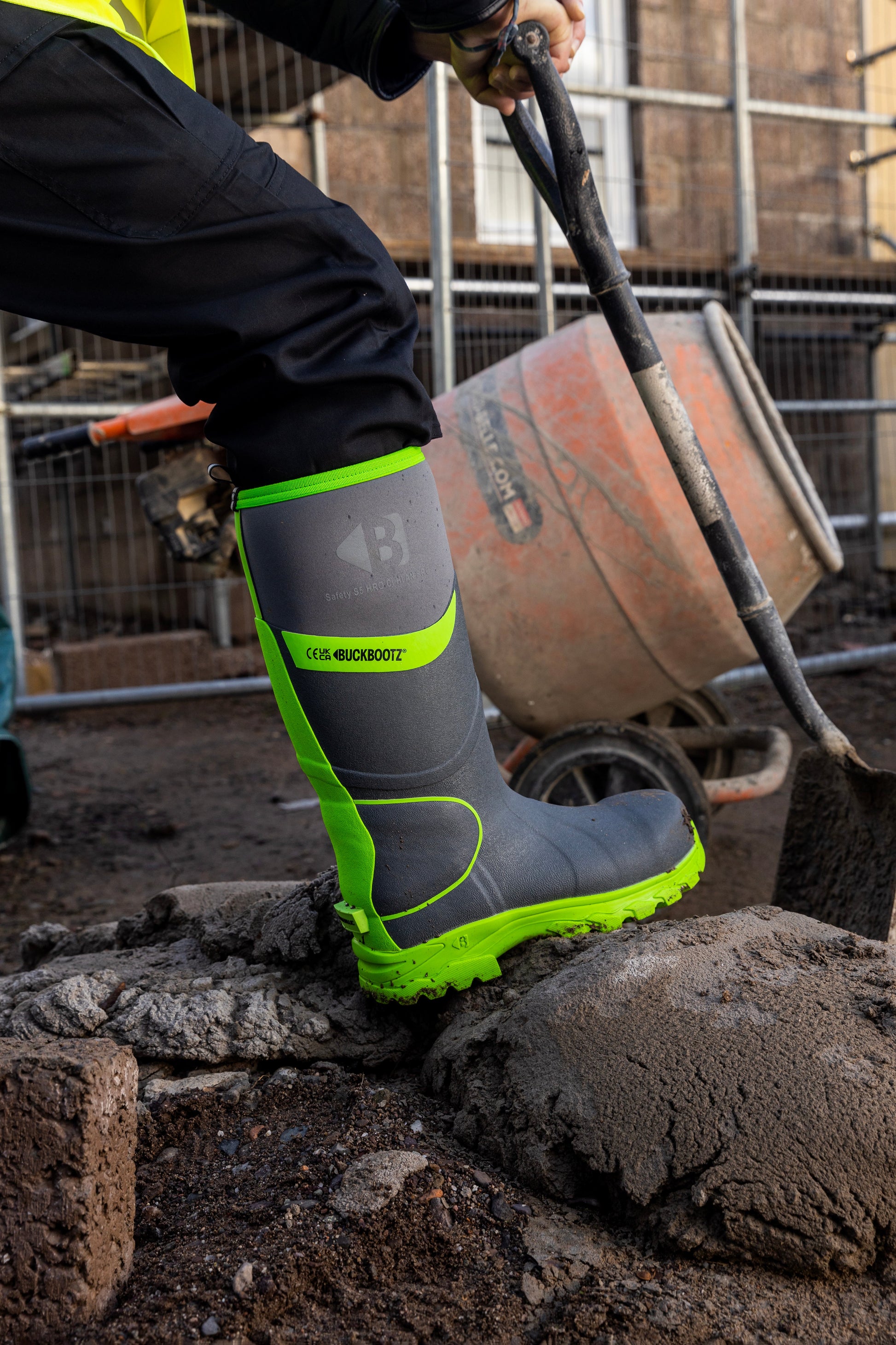 BBZ8000 Safety Wellington Boot - Grey Hi Viz Green