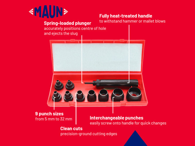 Maun Metric Wad Punch Kit, 9 Piece