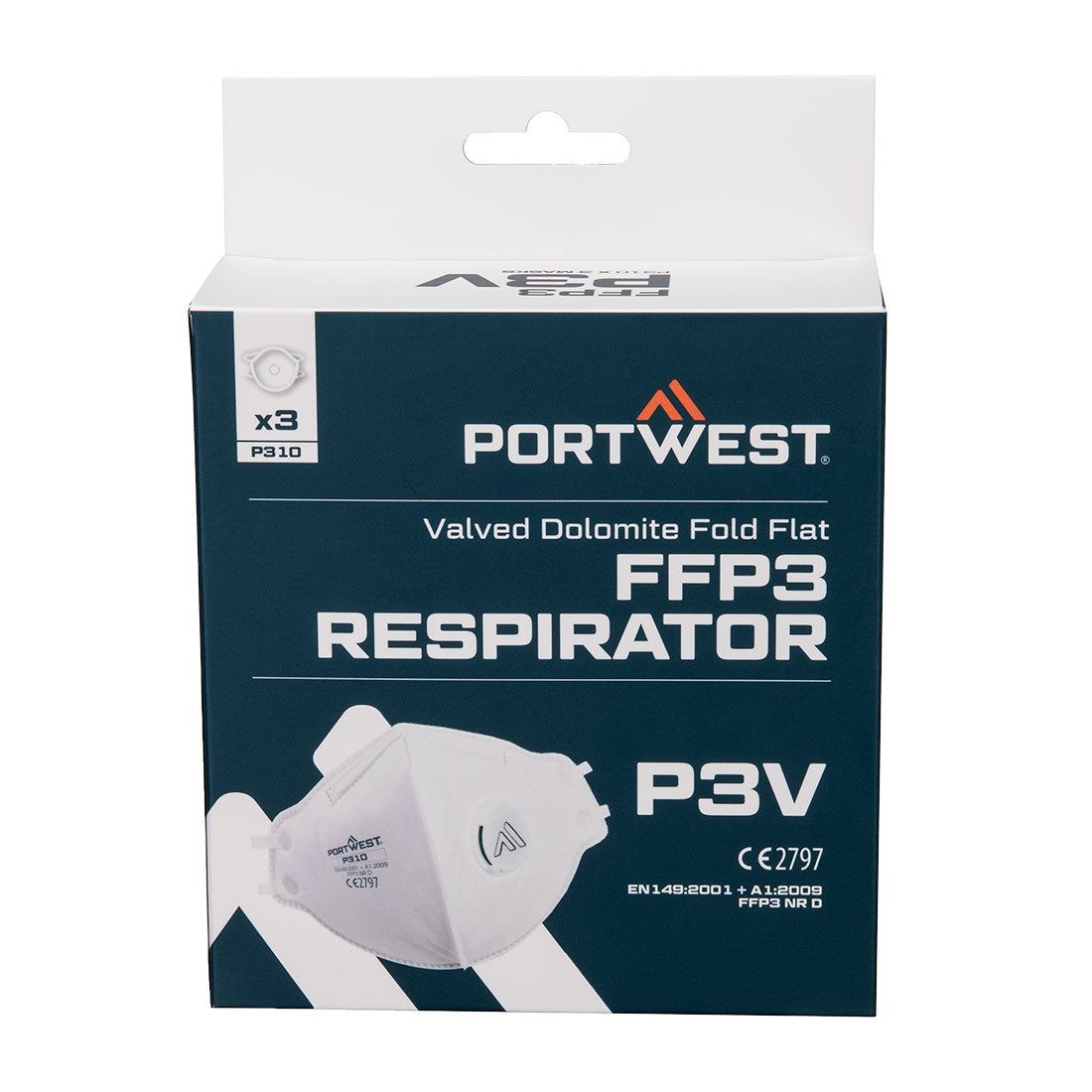 Portwest FFP3 Valved Dolomite Fold Flat Respirator (Pk3)