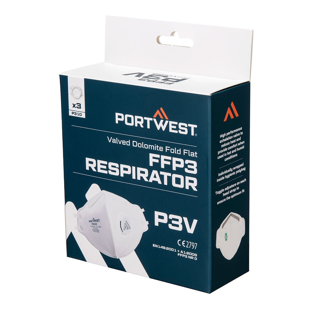 Portwest FFP3 Valved Dolomite Fold Flat Respirator (Pk3)
