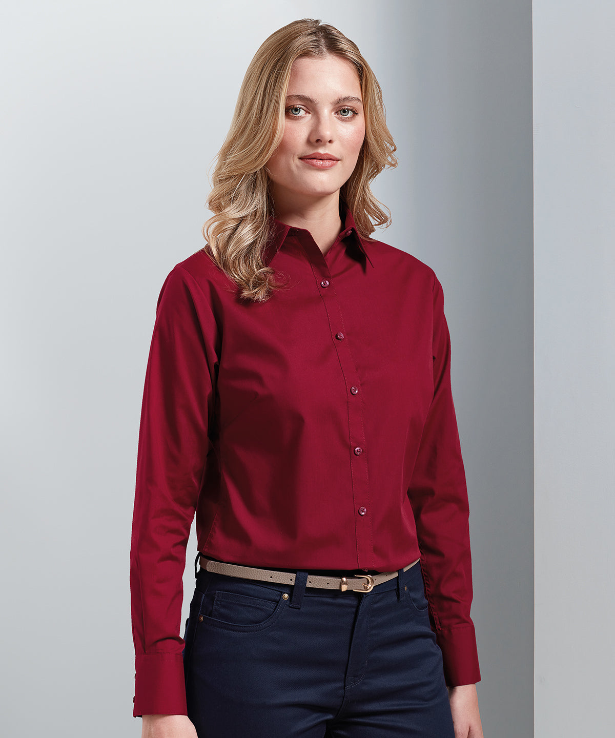 Premier Women's Poplin Long Sleeve Blouse - Bottle