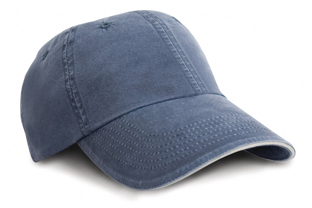 Result Headwear Washed Fine Line Cotton Cap With Sandwich Peak