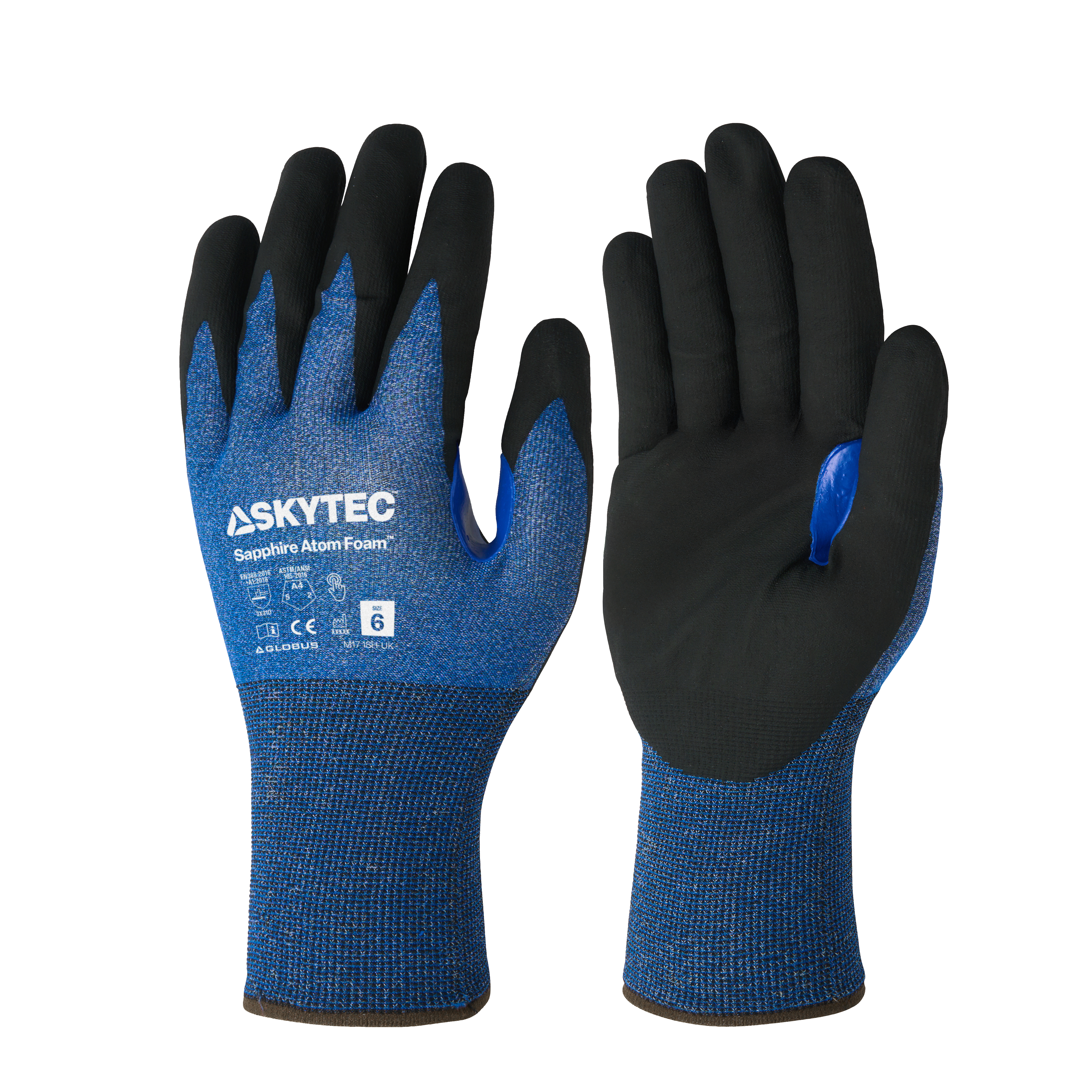 Skytec Sapphire Atom Foam Cut-Resistant Gloves (Size 9/L) – Touchscreen, Nitrile Foam Grip