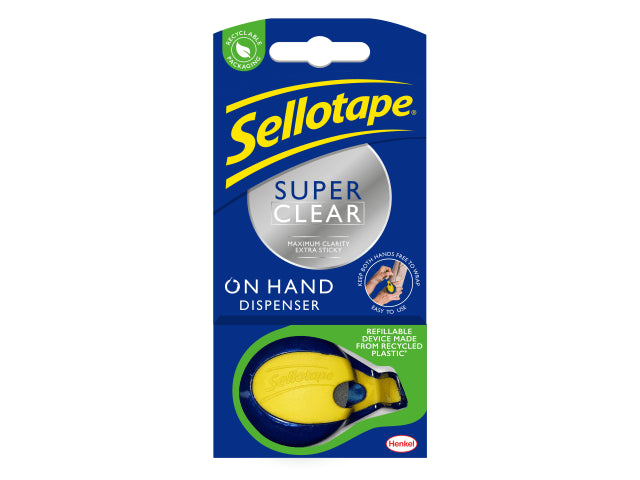 Sellotape Super Clear On-Hand Tape Dispenser + 1 Roll 18mm x 15m