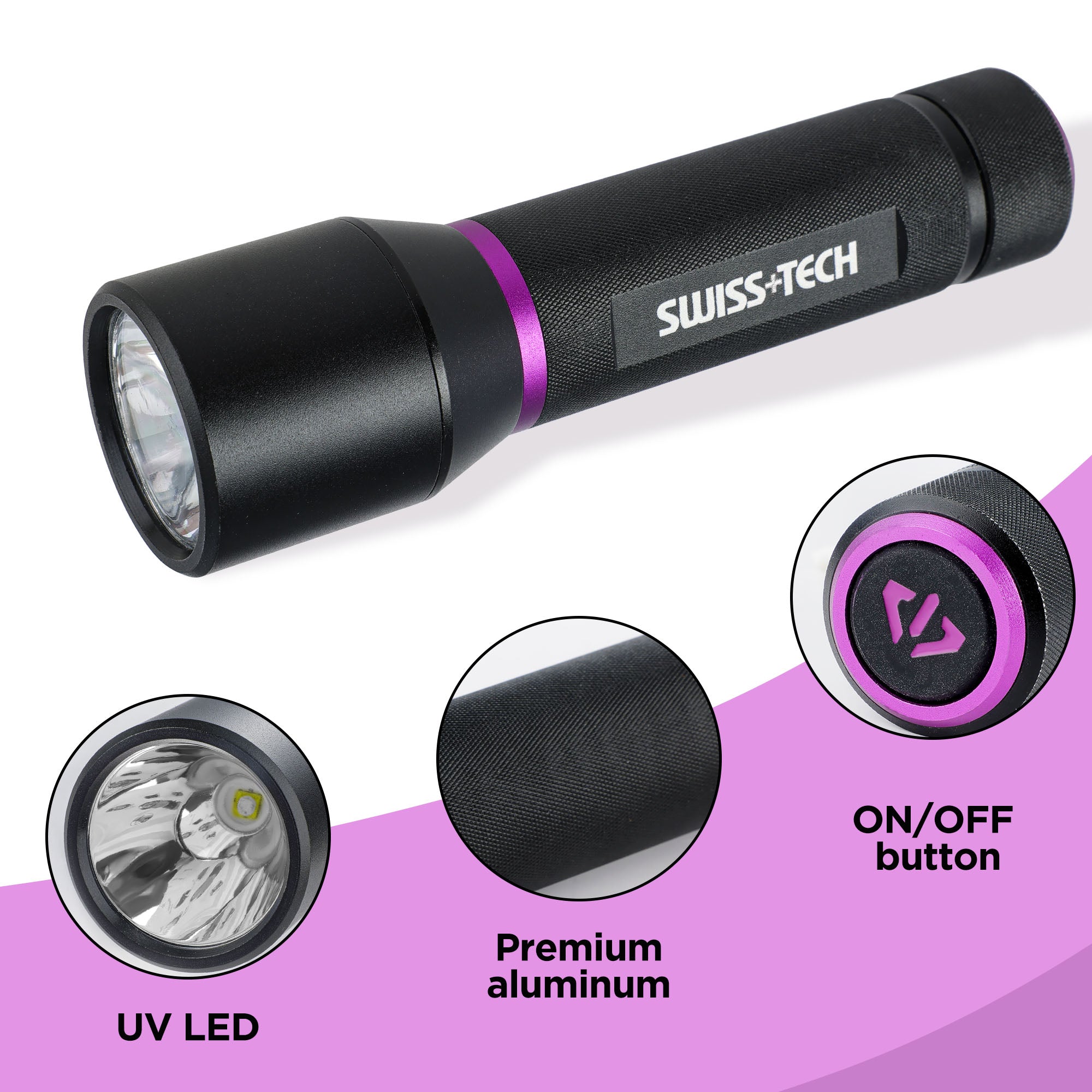 Scruffs Swiss-Tech UV Flashlight 3 x AAA Battery Powered - Leak Detection & Security Inspection