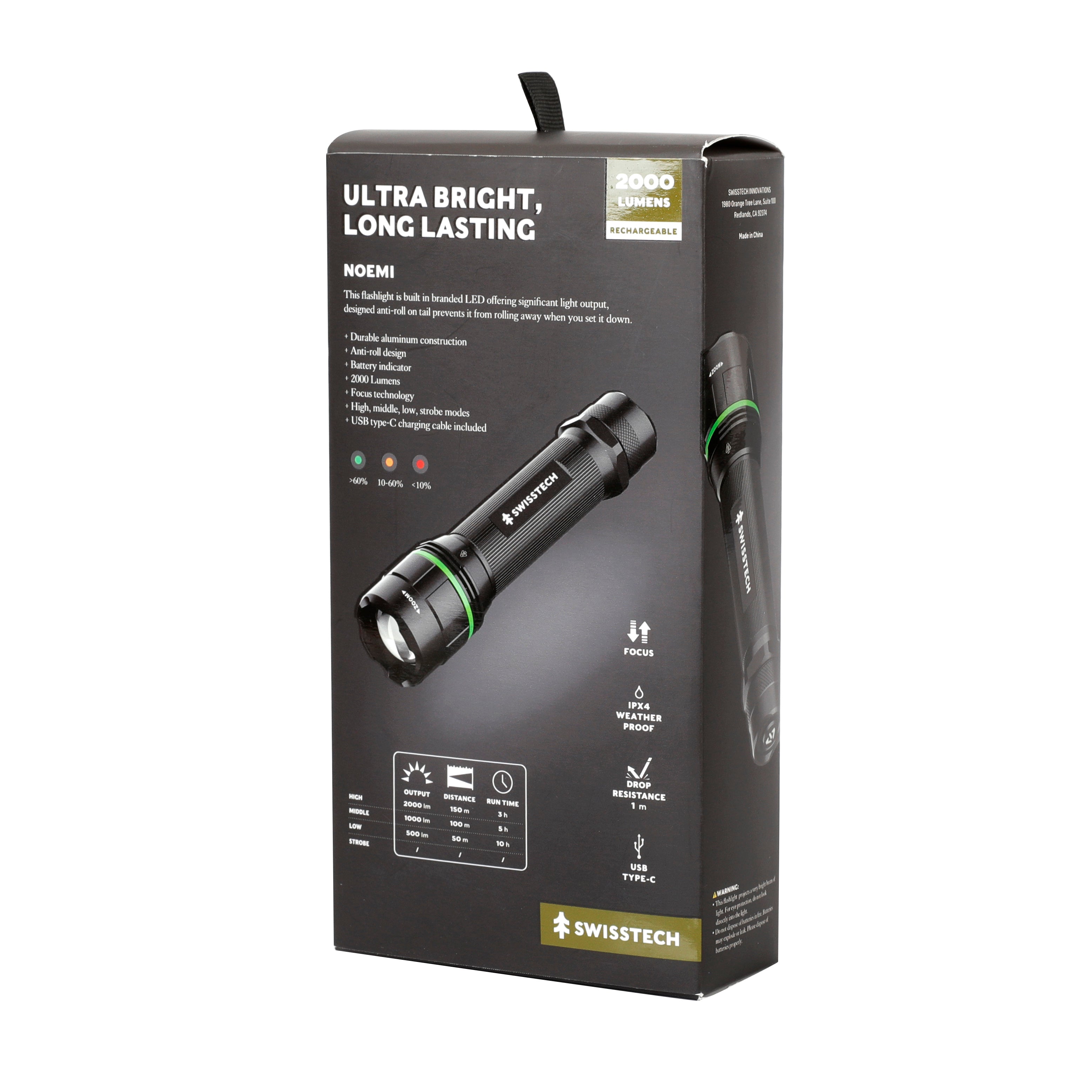 Scruffs Swiss-Tech Rechargeable Focus LED Flashlight - USB Rechargeable Zoom Torch - 18650 & 3 x AAA Compatible