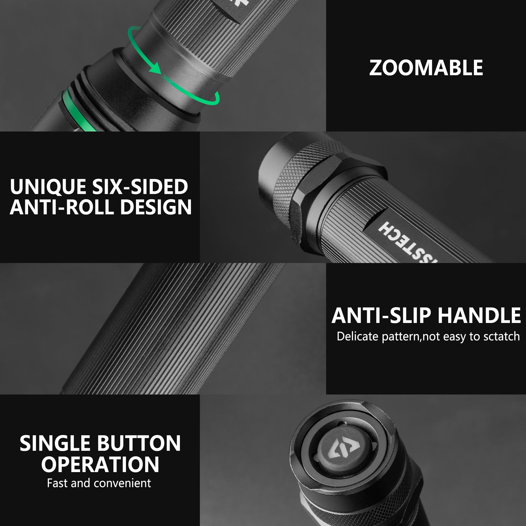 Scruffs Swiss-Tech Rechargeable Focus LED Flashlight - USB Rechargeable Zoom Torch - 18650 & 3 x AAA Compatible