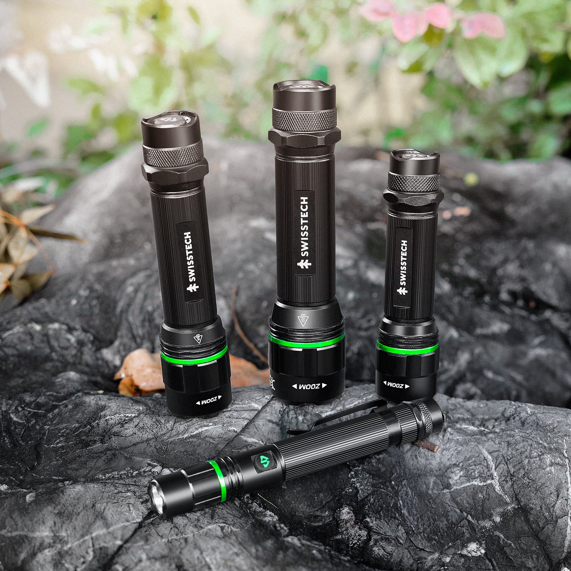 Scruffs Swiss-Tech Rechargeable Focus LED Flashlight - USB Rechargeable Zoom Torch - 18650 & 3 x AAA Compatible