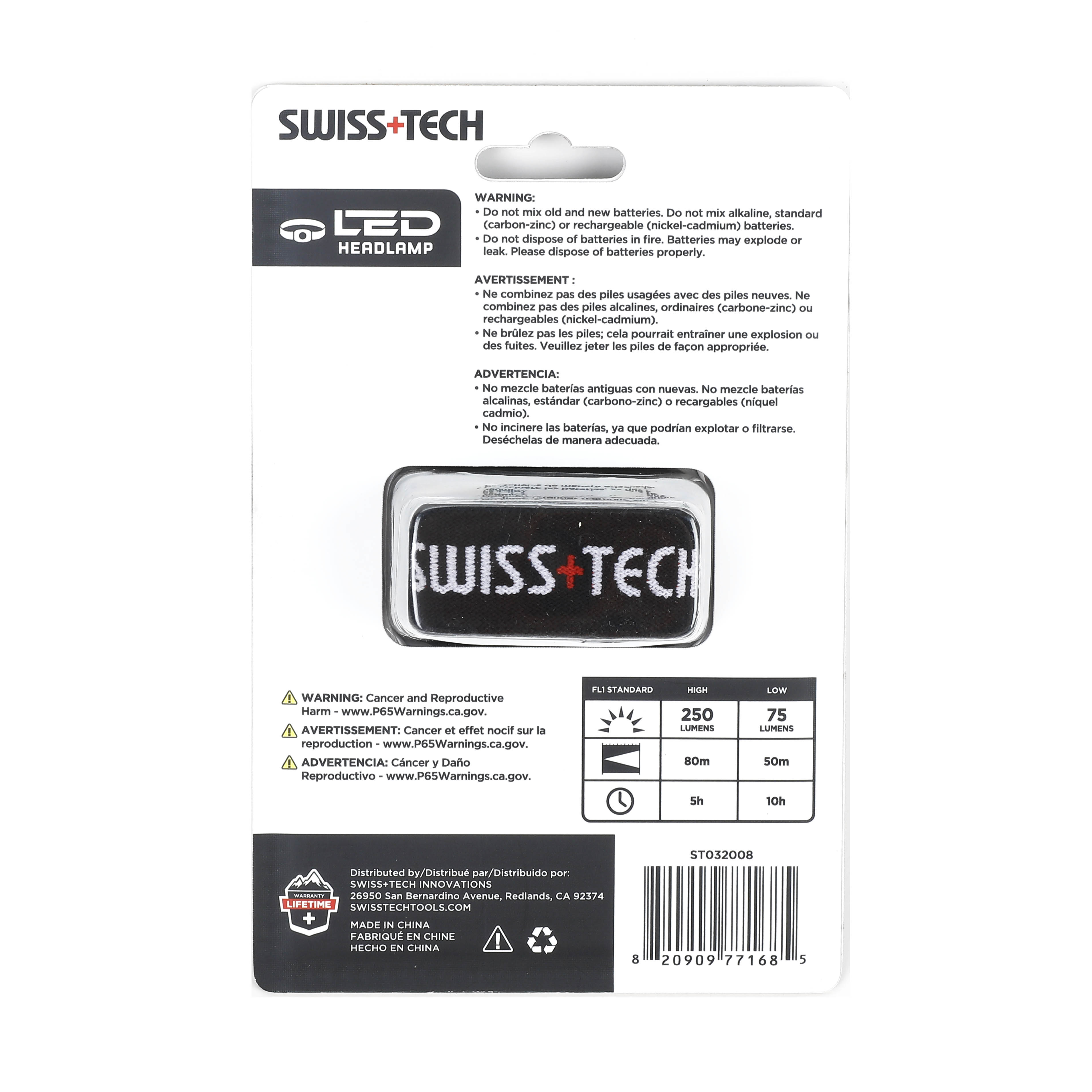 Scruffs Swiss-Tech LED Headlamp - 250 Lumens - 3 x AAA Head Torch