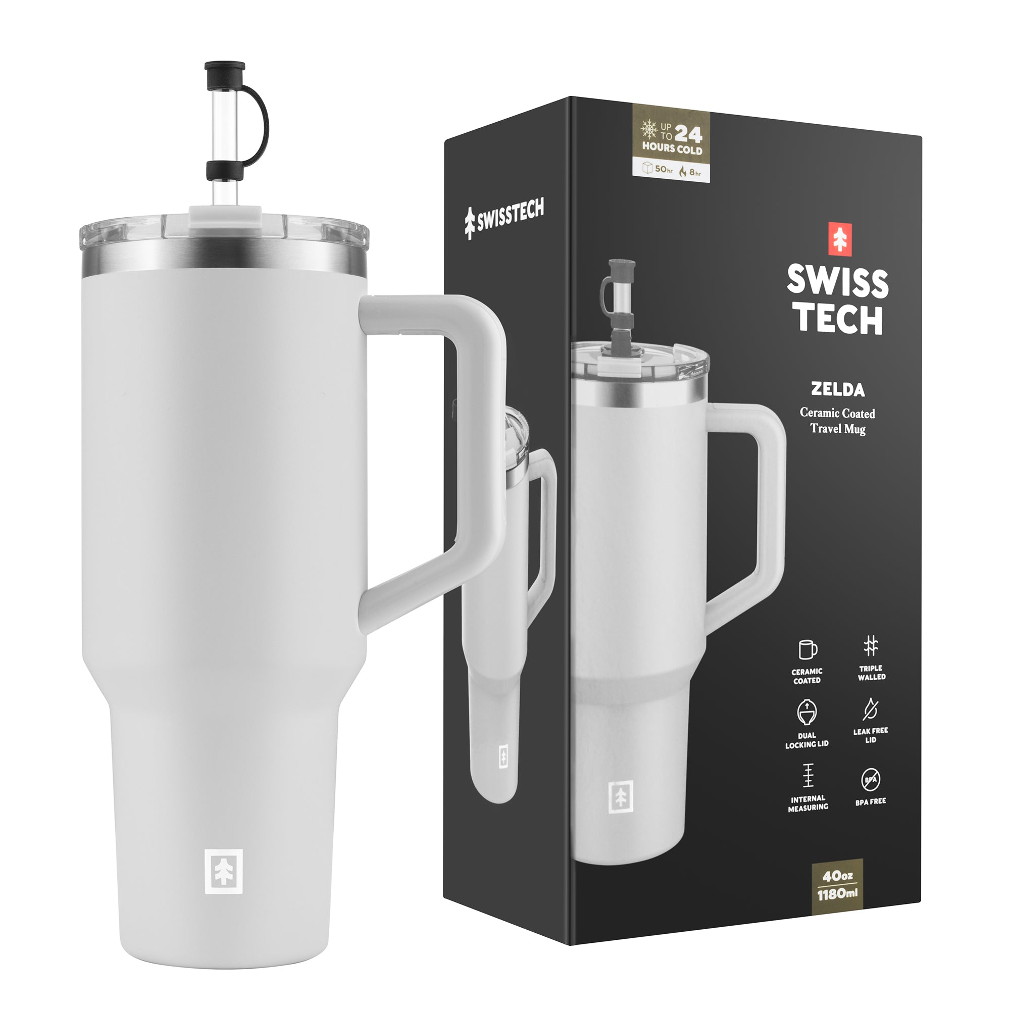 Scruffs Swiss-Tech Zelda 1180ml (40oz) Triple Insulated Stainless Steel Water Bottle with Straw