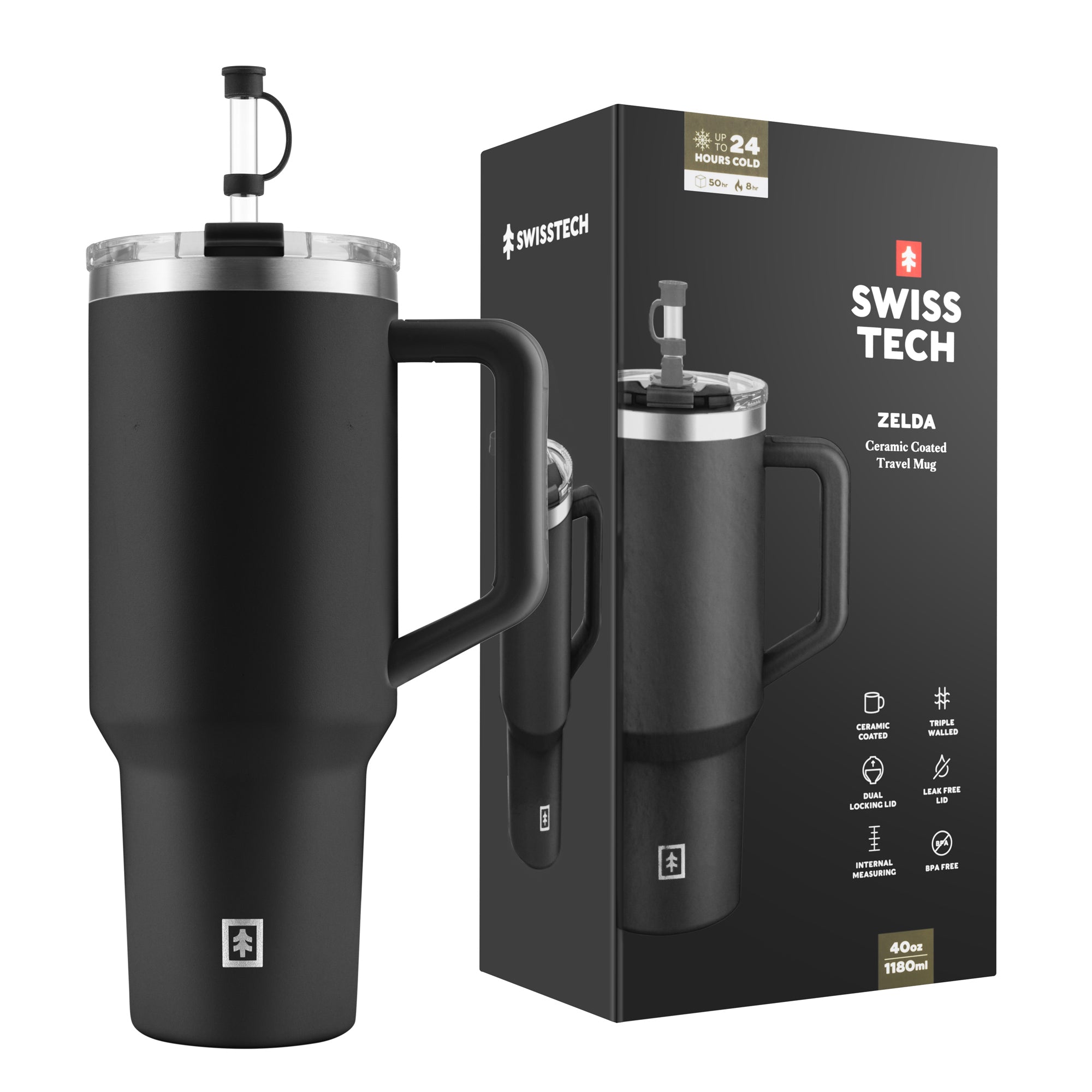 Scruffs Swiss-Tech Zelda 1180ml (40oz) Triple Insulated Stainless Steel Water Bottle with Straw