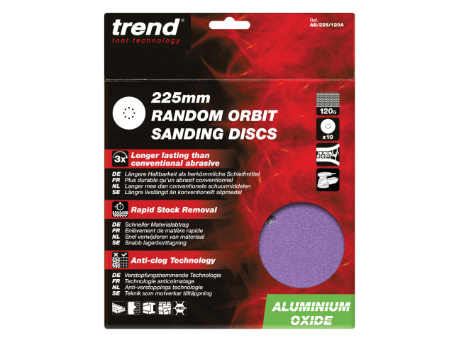 Trend Aluminium Oxide Orbital Sanding Disc 225mm x 120G (Pack 10)