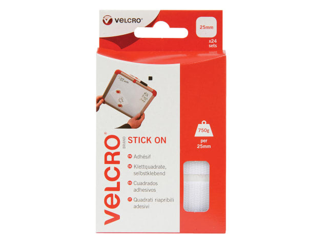 VELCRO® Brand VELCRO® Brand Stick On Squares 25mm White (Pack 24)