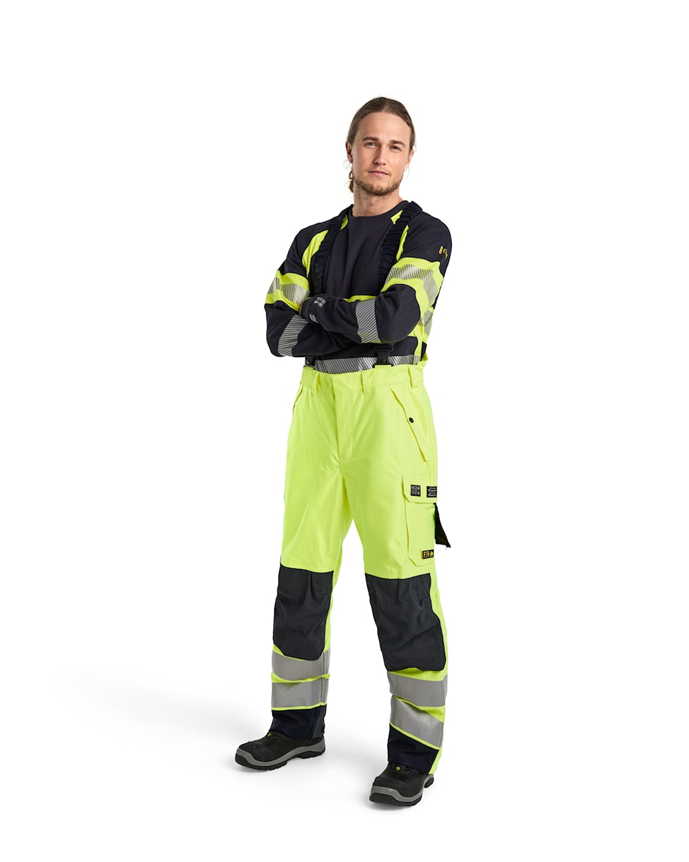 Blaklader Multinorm Shell Trousers 1881 #colour_hi-vis-yellow-navy-blue